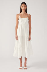 White Tiered Open Back Midi Dress